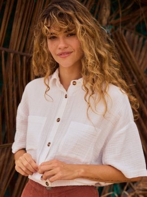 Женская рубашка с коротким рукавом Coastal Palm Roxy. Цвет: snow white