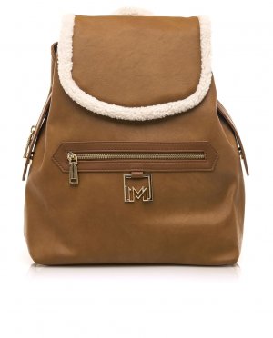 Женский рюкзак коричневого цвета с деталями из белой овчины, коричневый Mariamare