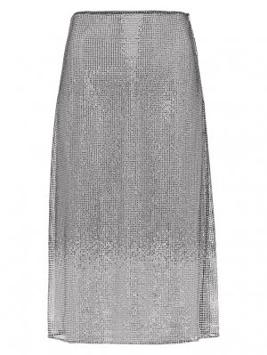 Сетчатая юбка-миди с вышивкой стразами, серый Prada