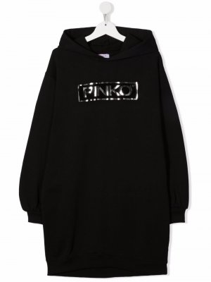 Платье-свитер с логотипом металлик Pinko Kids. Цвет: черный