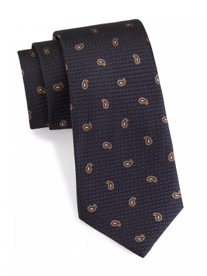 Текстурированный шелковый галстук с пейсли , синий Isaia