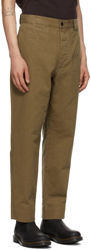 Khaki Cotton Drill Tapered Workwear Trousers MHL by Margaret Howell. Цвет: khaki