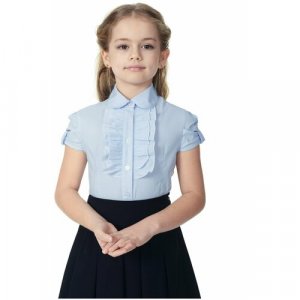 Школьная блуза , короткий рукав, размер 40, голубой Sky Lake. Цвет: голубой