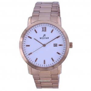 Кварцевые мужские часы из нержавеющей стали с белым циферблатом цвета розового золота 50245 PPN 601 Westar