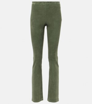 Кожаные расклешенные брюки jp со средней посадкой, зеленый STOULS