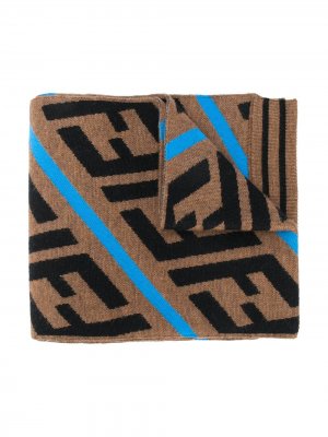 Трикотажный шарф с логотипом FF Fendi Kids. Цвет: коричневый