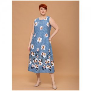 Женское платье летнее голубое с цветами, размер 52 Алтекс. Цвет: голубой/белый