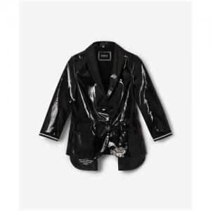 Пиджак из лаковой эко кожи с асимметричным принтом черный , цвет (84795:bbbb08f1eaf9e35f11eb19a97734a71f), размер 98 Gulliver