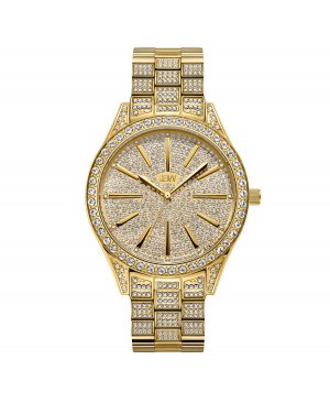 Женские часы с кристаллами и бриллиантами (1/8 карата), позолоченные из нержавеющей стали 18 карат , золотой Jbw