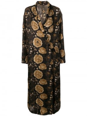 Длинное пальто с цветочным принтом Uma Wang. Цвет: черный