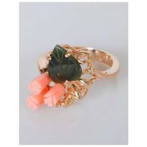 Кольцо помолвочное , нефрит, коралл, размер 19, розовый, зеленый Lotus Jewelry. Цвет: зеленый/розовый