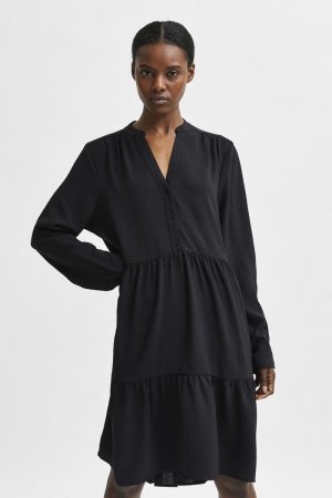 Платье-рубашка с длинными рукавами и рюшами , черный Selected Femme