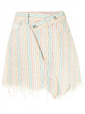 Джинсовая юбка мини асимметричного кроя с полосками Gcds. Цвет: бежевый
