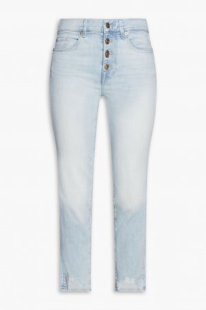 Укороченные потертые джинсы прямого кроя , легкий деним 7 For All Mankind