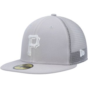 Мужская серая кепка New Era Pittsburgh Pirates 2023 для тренировки мяча на поле 59FIFTY Облегающая шляпа