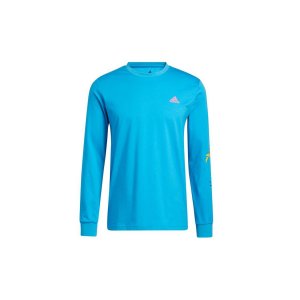 Сплошной цвет с круглым вырезом и принтом длинными рукавами, Мужская спортивная одежда, топы, голубой-синий GR1284 Adidas