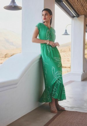 Длинное платье Short Sleeve Regular Fit , цвет green white palm print Next