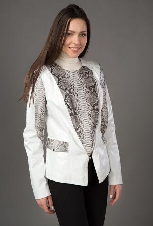 Женская кожаная турецкая куртка без воротника VESUTTI. Цвет: белый