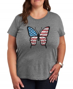 Модная футболка больших размеров с рисунком бабочки , серый Air Waves