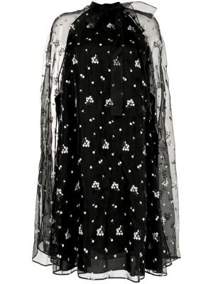 Платье-кейп с цветочным принтом Erdem. Цвет: черный