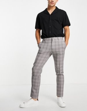 Серые зауженные брюки в бордовую клетку Burton-Серый Burton Menswear