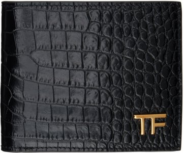 Черный кошелек двойного сложения с тиснением под крокодила Tom Ford