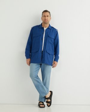 Классическая однотонная мужская рубашка в стиле сафари с 4 карманами больших размеров , темно-синий Mirto