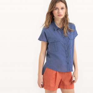 Рубашка с короткими рукавами и карманом спереди La Redoute Collections. Цвет: синий,хаки