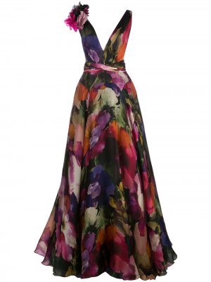 Длинное платье с цветочным узором Marchesa. Цвет: разноцветный