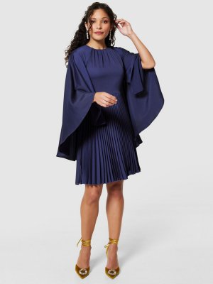 Плиссированное платье с рукавами-накидкой , темно-синий Closet London