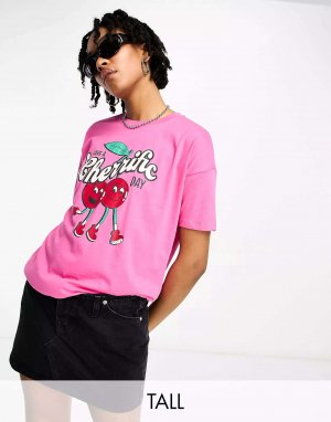 Эксклюзивная футболка с вишневым мотивом Ярко-розового цвета Only Tall. Цвет: розовый