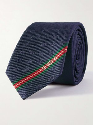 Шелковый галстук с жаккардовым логотипом шириной 7 см GUCCI, синий Gucci