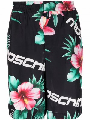 Шелковые шорты с цветочным принтом Moschino. Цвет: черный