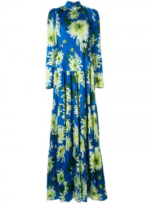 Платье макси с длинными рукавами и цветочным принтом Andrew Gn. Цвет: синий
