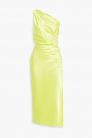 Платье мини из шелкового атласа на одно плечо со сборками , шартрез Michelle Mason