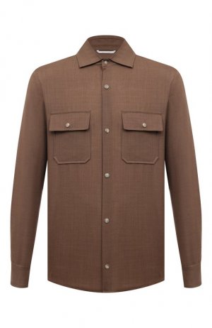 Рубашка из шерсти и шелка Marco Pescarolo. Цвет: коричневый