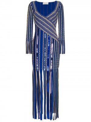 Жаккардовое платье миди с бахромой Peter Pilotto. Цвет: синий