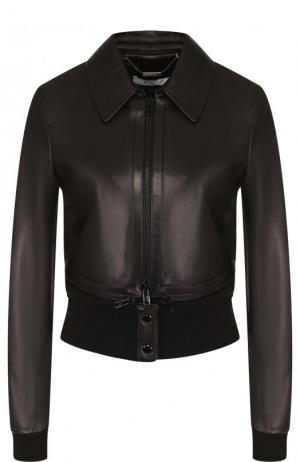 Кожаная куртка с эластичным поясом и отложным воротником Givenchy. Цвет: черный
