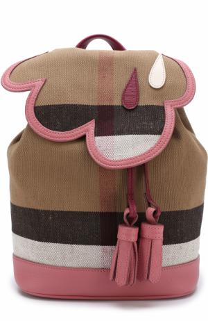 Рюкзак из хлопка и джута с кожаной отделкой Burberry. Цвет: розовый