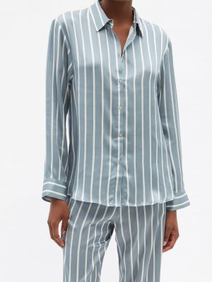 Пижамная рубашка london в полоску из шелка песочного цвета , синий Asceno