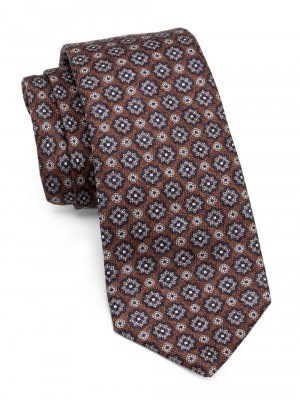 Шелковый галстук с цветочным принтом , коричневый Kiton