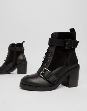 Черные ботинки на массивном каблуке с двумя пряжками All Rise Office. Цвет: черный