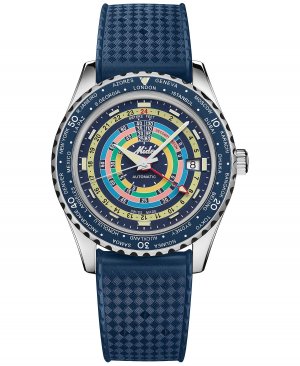 Унисекс Швейцарские автоматические часы Ocean Star Decompression Worldtimer с синим каучуковым ремешком, 41 мм , синий Mido