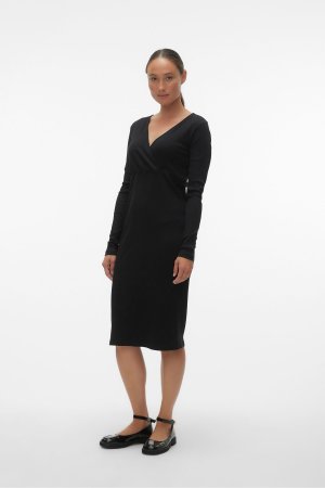 Комфортное платье для беременных в рубчик и стрейчем VERO MODA, черный Moda