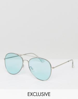 Солнцезащитные очки-авиаторы с цветными стеклами Monki. Цвет: синий