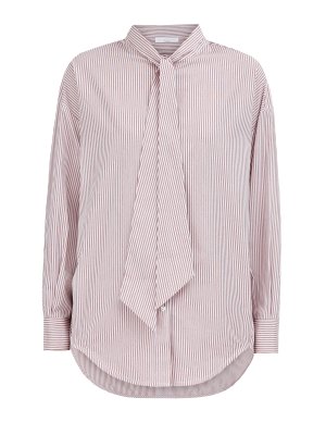 Хлопковая рубашка с принтом в полоску и лентой-шарфом FABIANA FILIPPI. Цвет: розовый