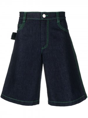 Flared contrast-stitch denim shorts Bottega Veneta. Цвет: синий