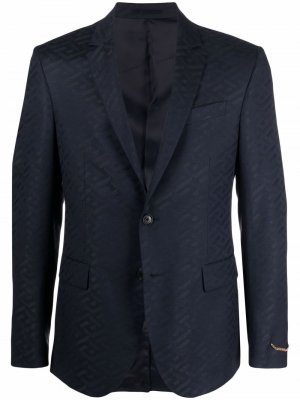 Однобортный пиджак с узором La Greca Versace. Цвет: синий