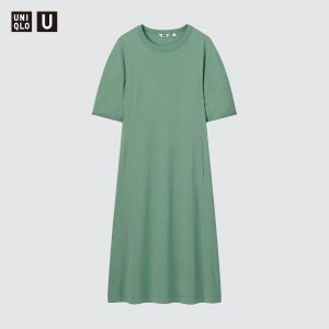 Женское платье AIRism из смесового хлопка, зеленый Uniqlo
