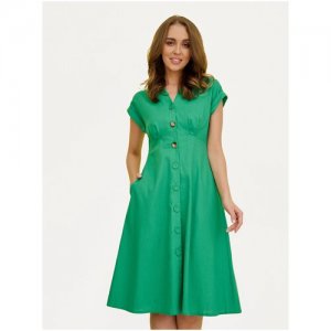 Платье женское Olya Stoff, льняное, летнее, повседневное, миди, с пуговицами впереди, коротким рукавом Stoforandova. Цвет: зеленый